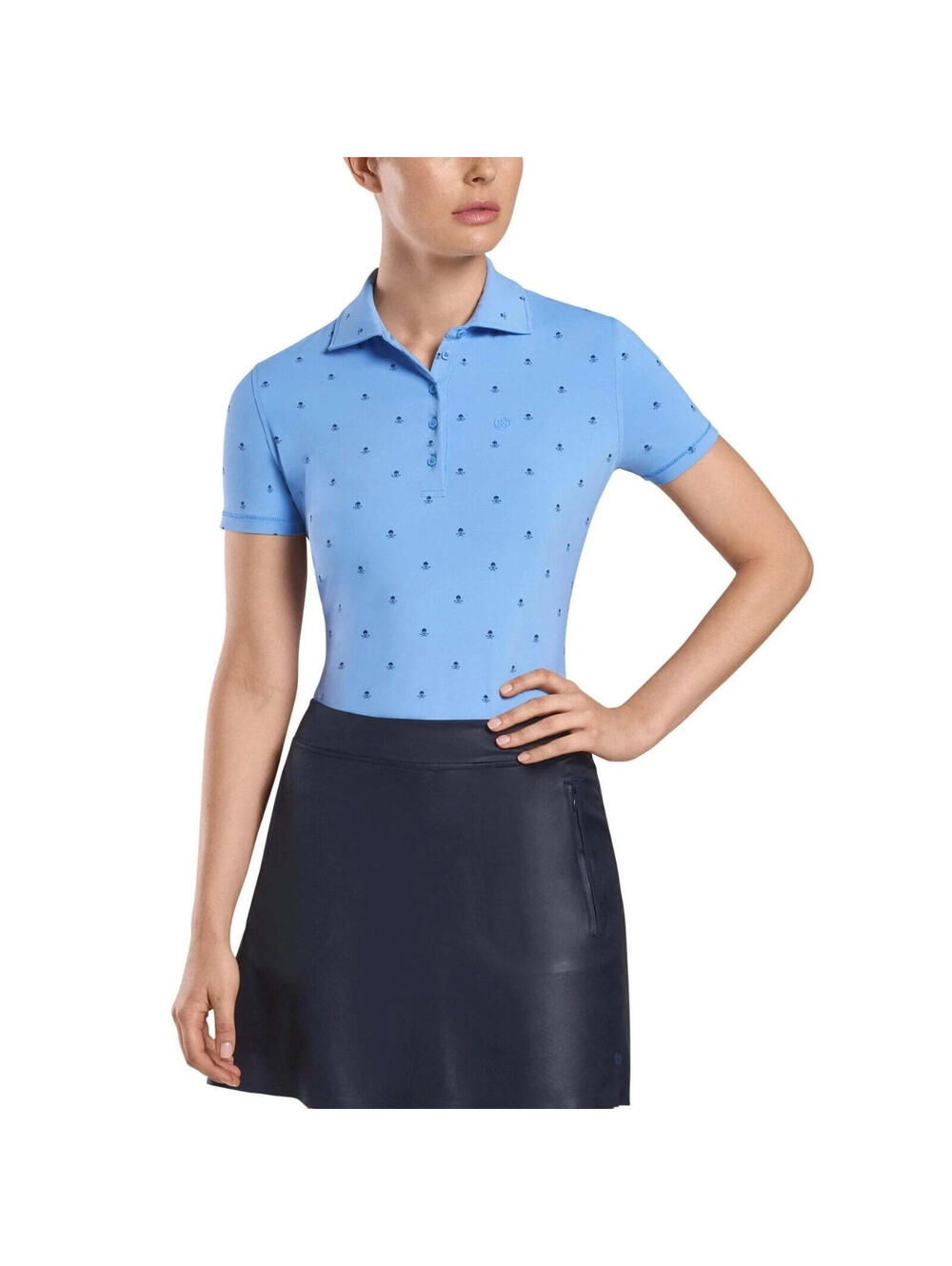 G/Fore Skull & T’s Killer Polo Top Size XL Vista Blue Women's Golf Shirt GFore